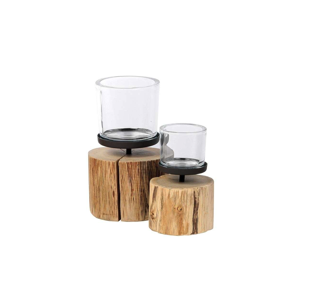 Windlicht op Eiken Houten Sokkel – Met Glas – Keuze uit 2 Formaten