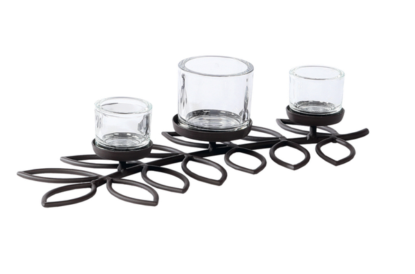 Waxinelichthouder - tafeldecoratie - Lengte 50 cm - incl.3 glazen - windlicht