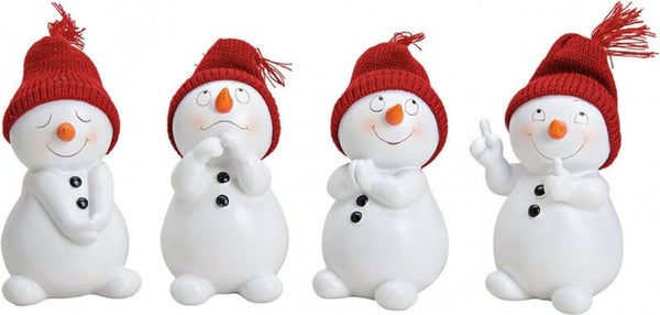 Sneeuwpop Decoratie Wit met Rode Muts XL – Polyresin – 8 x 15 x 7 cm – Geassorteerd
