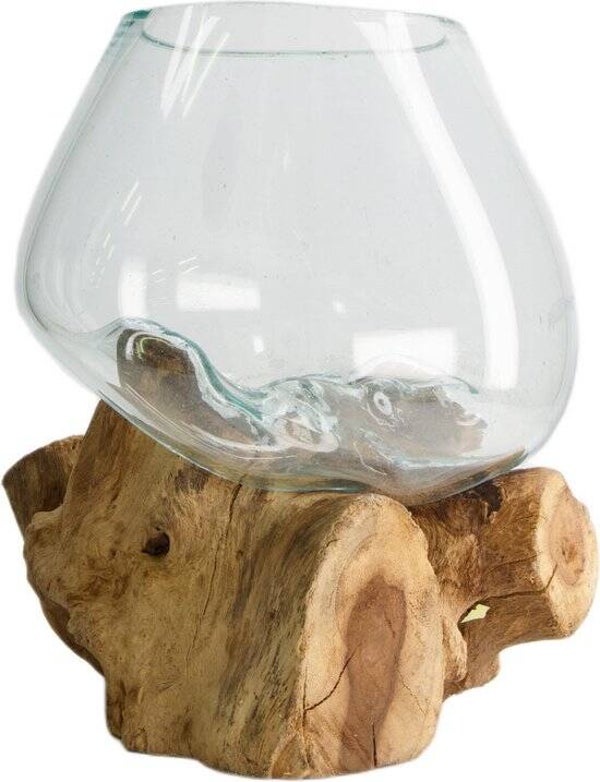 Teakhouten Glashouder met Vaas – Naturel 20 x 20 x 20 cm – Dijk Natural Collections