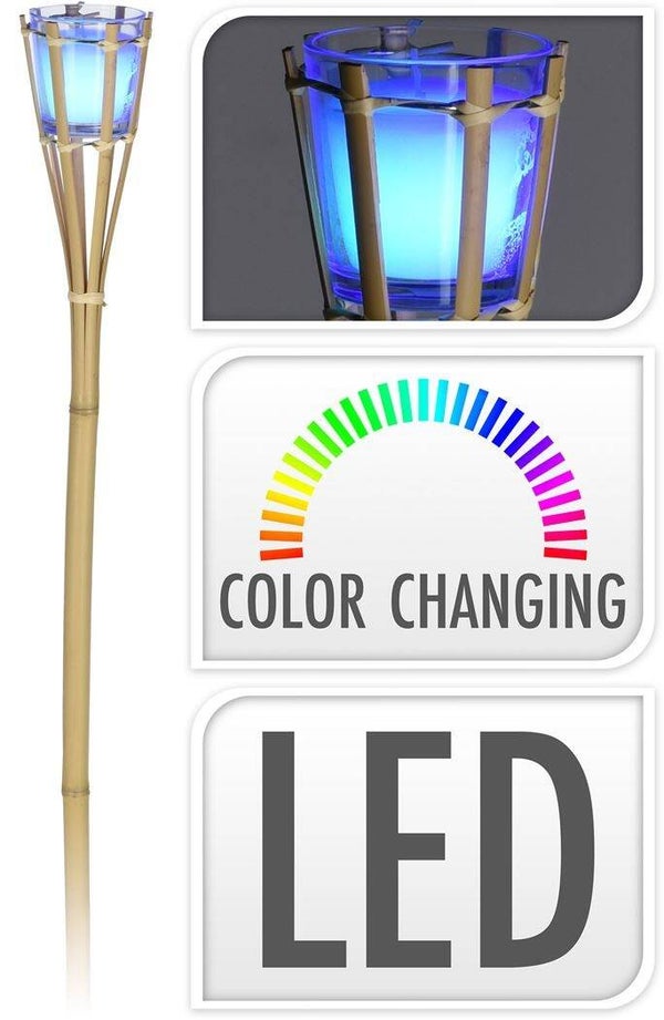 Tuinfakkel bamboe LED citronella kleur veranderend H70cm