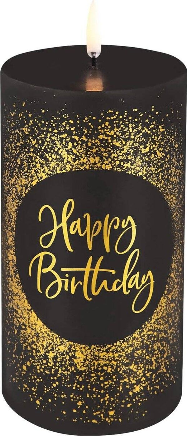 Uyuni Happy Birthday LED Stompkaars Zwart/Goud – 7,8 × 15 cm