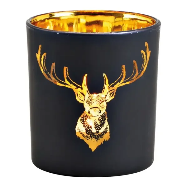 Windlicht Hert – Zwart & Goud – Glas – 7 x 8 x 7 cm
