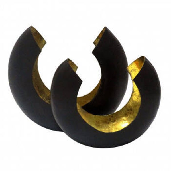 Theelichthouderset kandelaar Omega 2-delig zwart mat binnen verguld