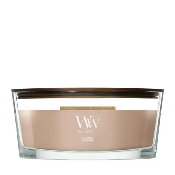 WoodWick Cashmere Ellipse Candle 454 g | Luxe geurkaars met brede houten lont