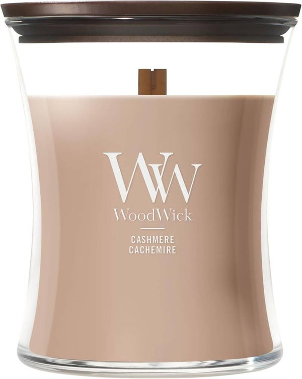 WoodWick Cashmere Medium Hourglass Candle 275 g | Geurkaars met houten lont