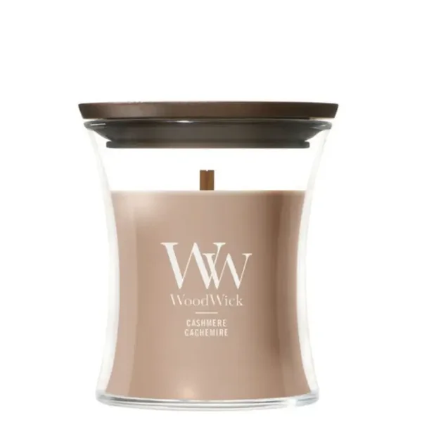 WoodWick Cashmere Mini Candle 85 g | Luxe geurkaars met houten lont