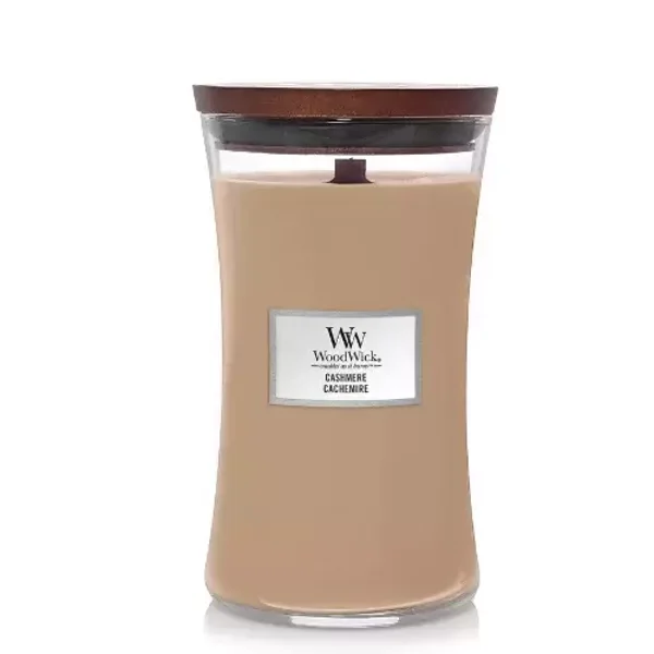 WoodWick Cashmere Large Candle – Houten Lont, 110 Branduren