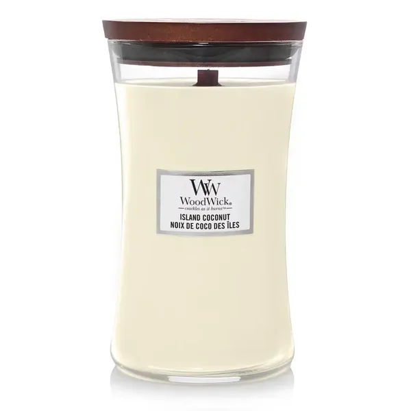 WoodWick Island Coconut Large Geurkaars – Kokos & Ananas