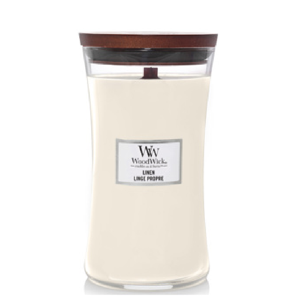 WoodWick Linen Large Geurkaars – Frisse Wasgeur