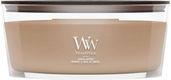 WoodWick Ellipse Santal Myrrh Candle 453 g | Geurkaars met brede houten lont