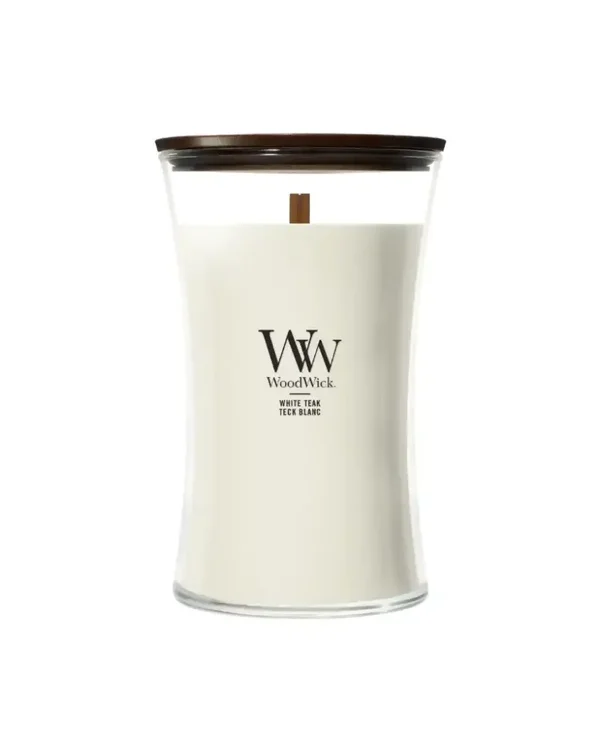 WoodWick White Teak Large Geurkaars – 25% Korting