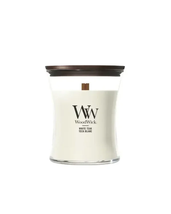 WoodWick White Teak Medium Geurkaars – 25% Korting
