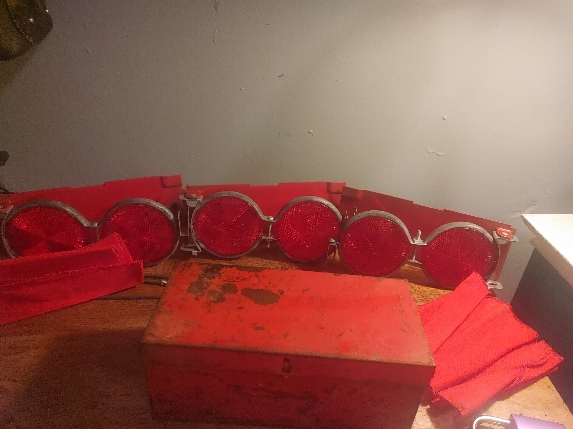 Vintage Roadside Emergency Reflector Flare Kit with Metal Box & Flags