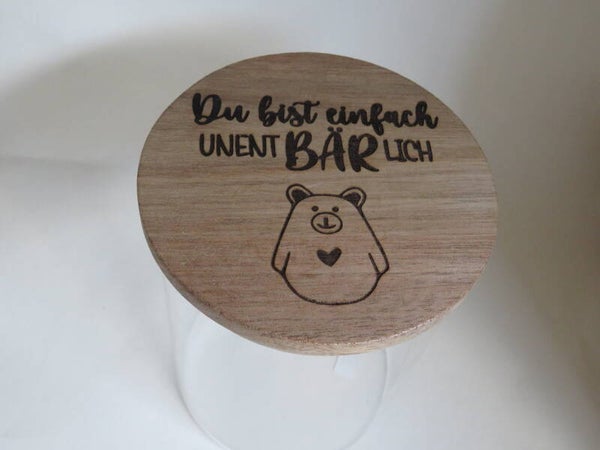 Bonbonglas mit Bambusdeckel graviert