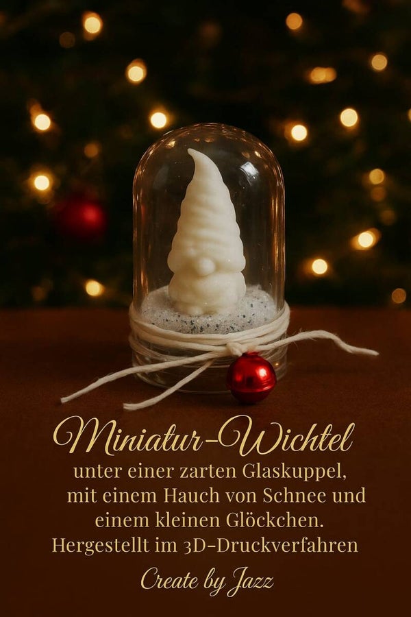 Miniatur Wichtel unter einer zarten Glaskuppel