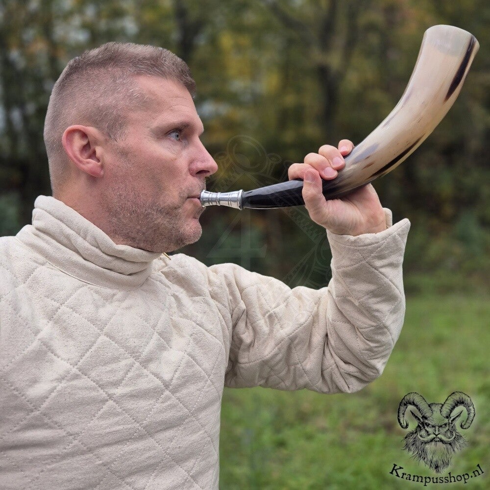Krampus-Perchten Signaalhoorn van echte hoorn met metalen mondstuk