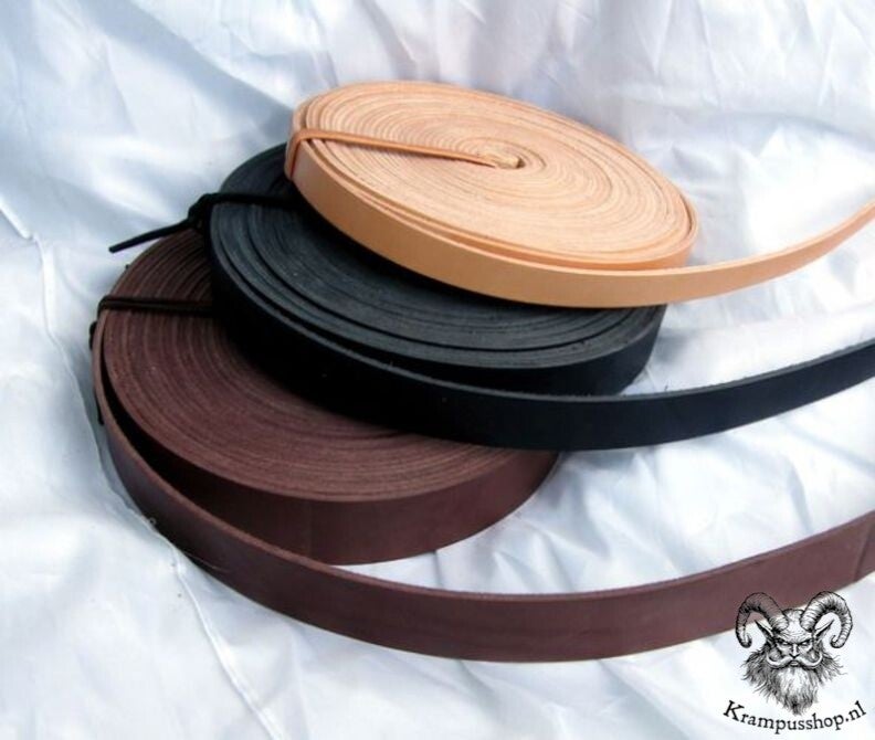 Krampus - Perchten Lederen Riem in 3.0 cm breed, zwart per meter