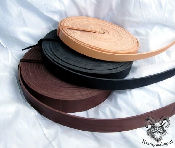 Krampus - Perchten Lederen Riem in 4.0 cm breed, natuur per meter