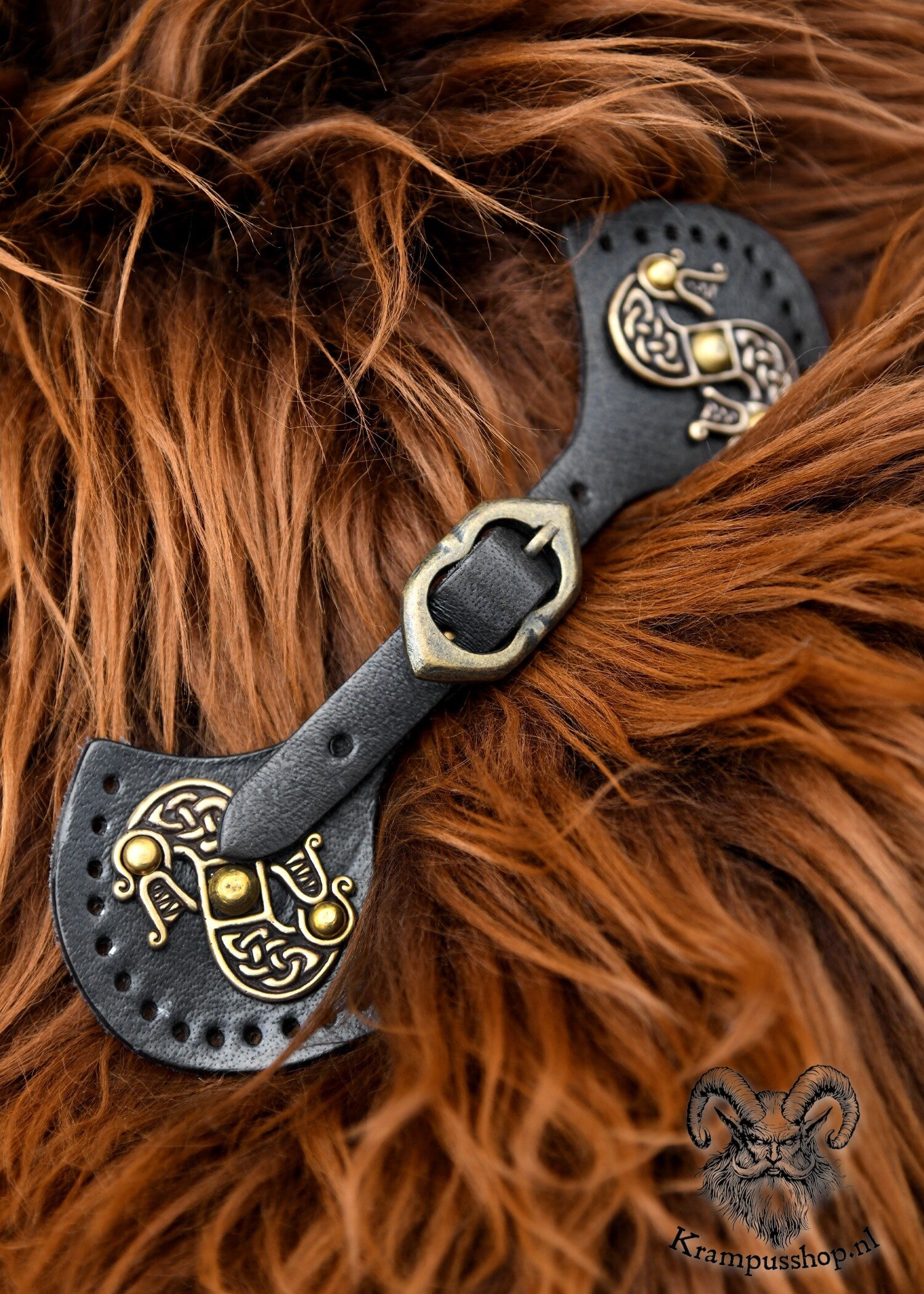 Krampus lederen schoudervacht sluiting in Zwart