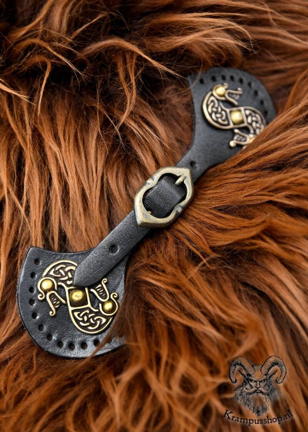 Krampus lederen schoudervacht sluiting in Zwart