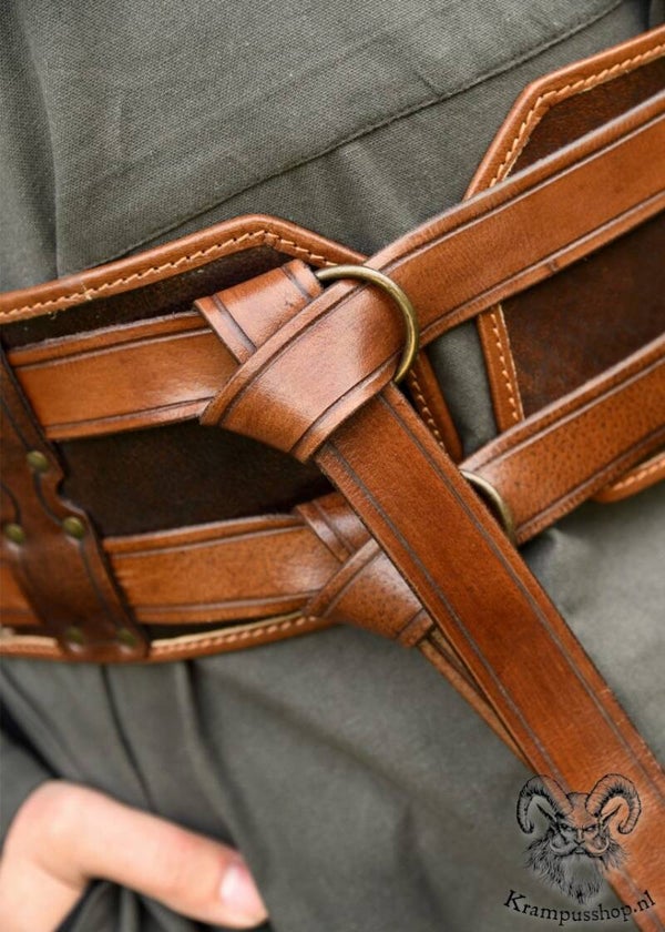 Krampus - Perchten lederen riem, dubbele leren riem in bruin