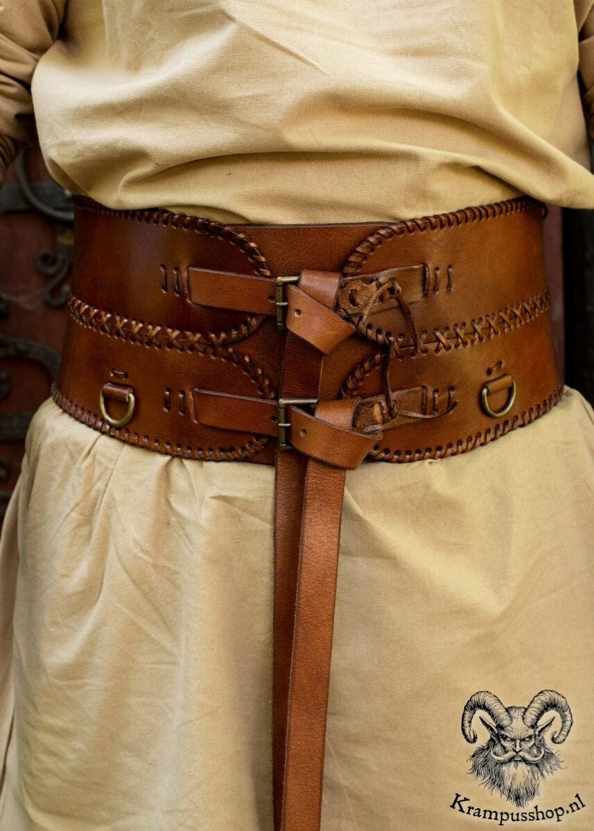 Krampus - Perchten lederen Brede Riemgordel in Bruin