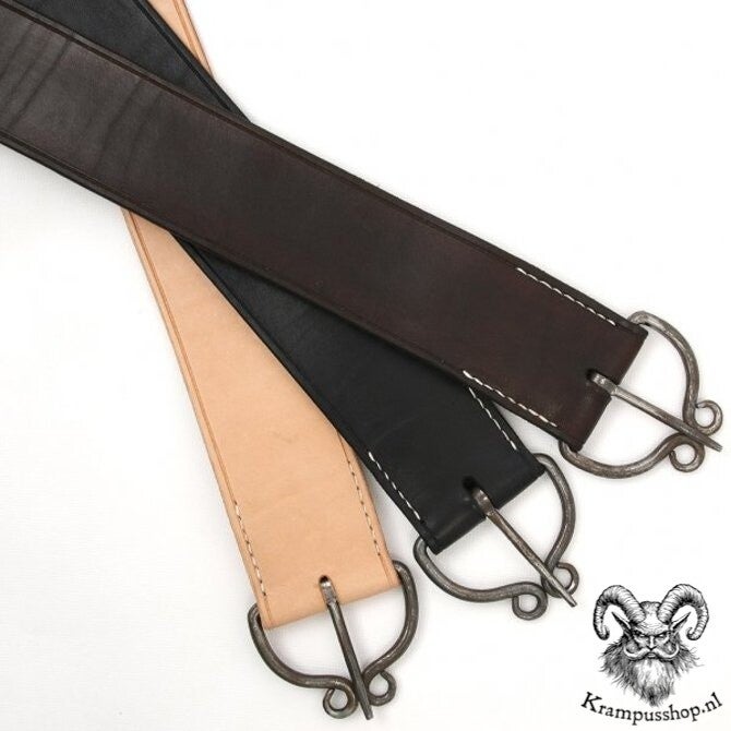 Krampus - Perchten natuurkleur lederen riem met Gesmede riemgesp