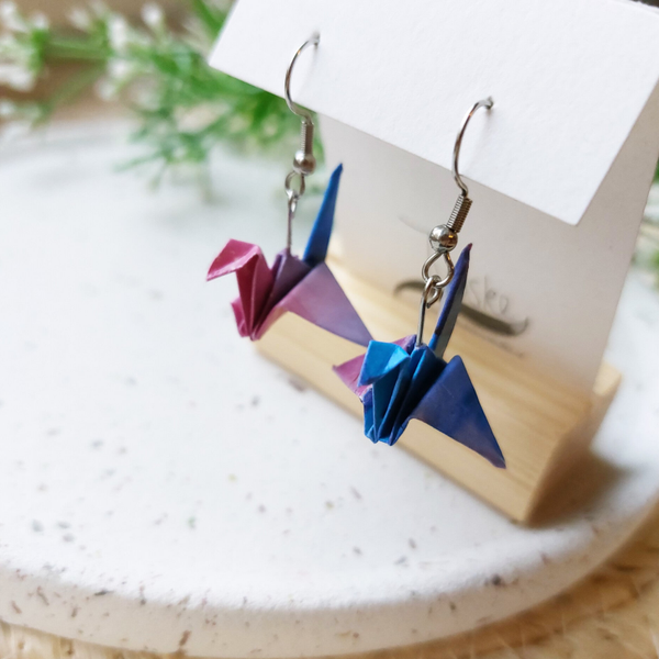 Kraanvogel origami roze blauw