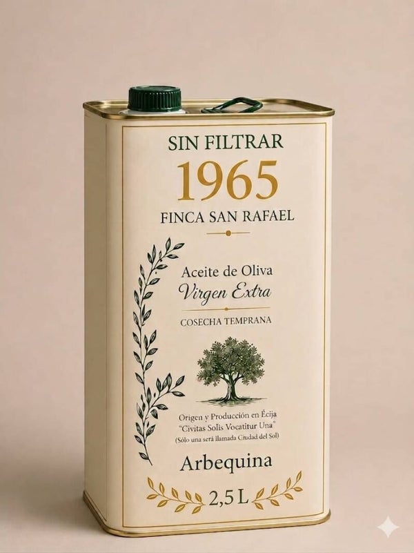 Aceite de Oliva Virgen Extra, Cosecha Temprana. Variedad Arbequina. Sin Filtrar