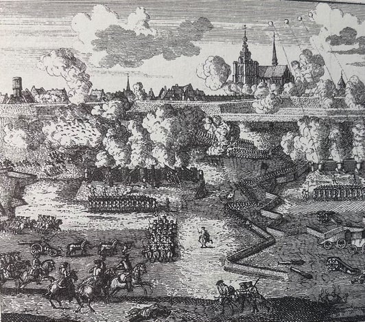 Historische voorstelling van het beleg van Bergen op Zoom door Franse troepen