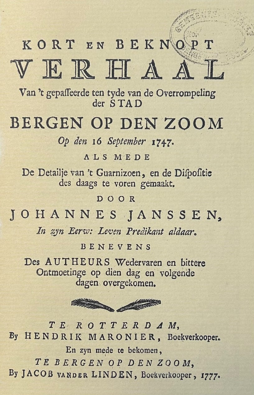 Historische titelpagina van het verslag van predikant Johannes Janssen