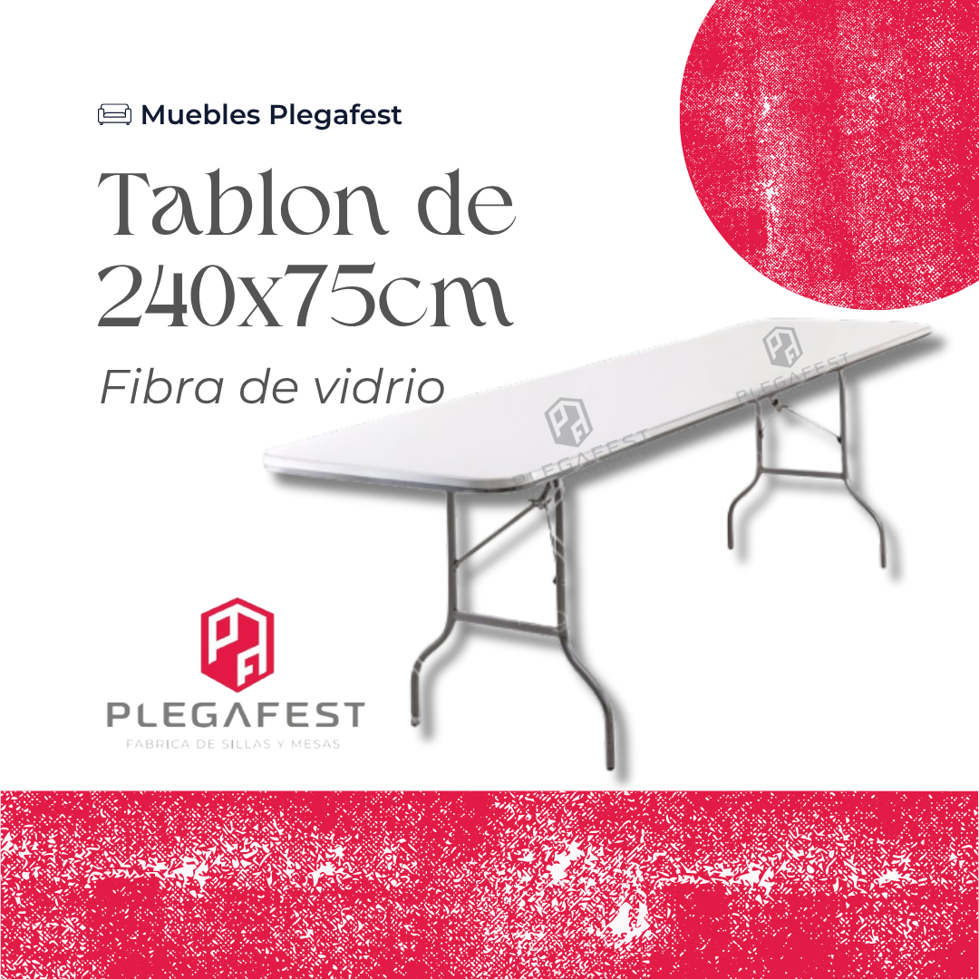 TABLON RECTANGULAR DE 240X75CM CUBIERTA DE FIBRA DE VIDRIO