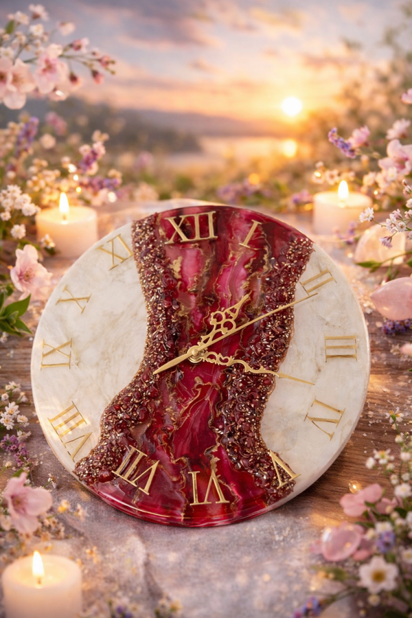 Horloge Résine – Élégance Rubis & Or