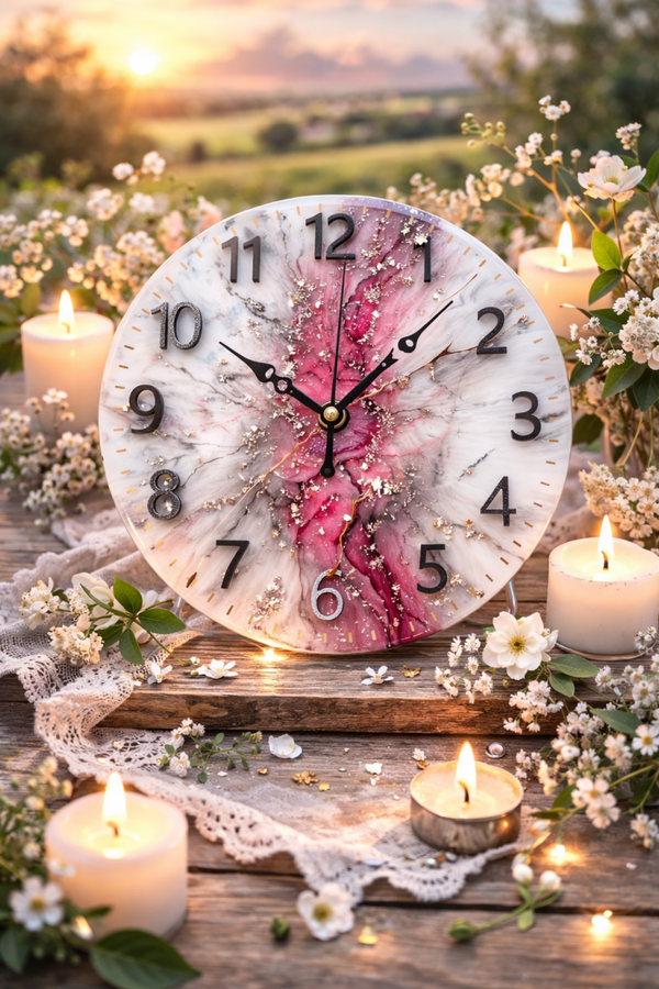 ✨ Horloge Murale Artisanale – Éclat Floral – 25 cm