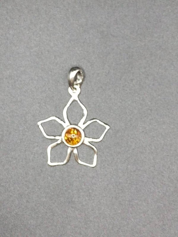 Pendentif fleur en Ambre et argent