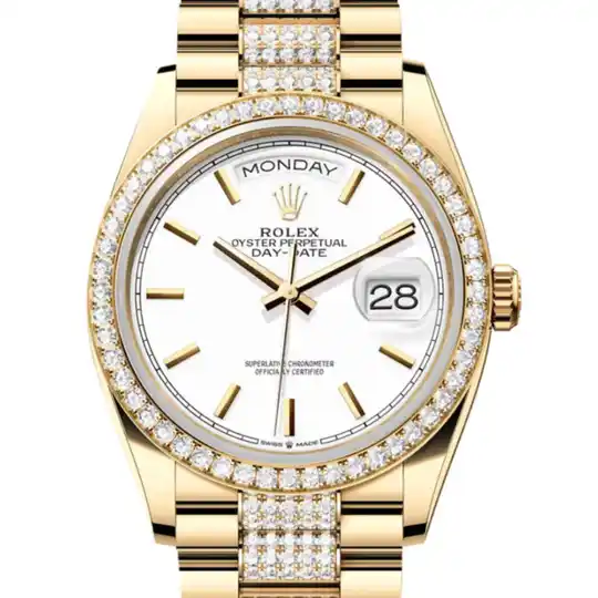 White Dial Gold Diamond Bezel