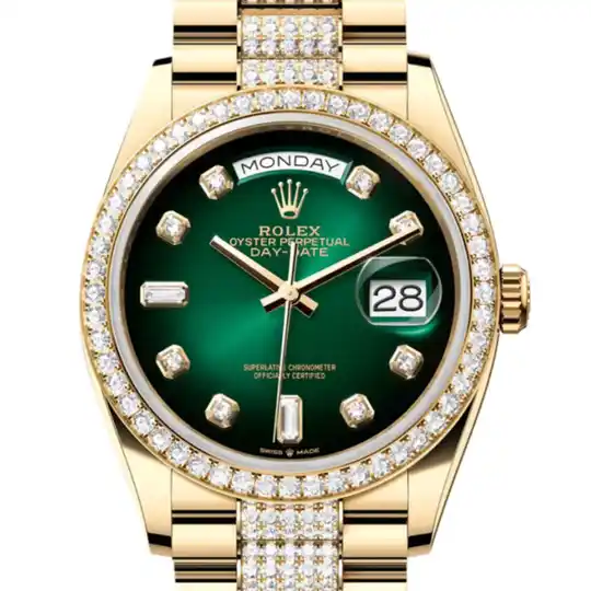 36 Green ombré Diamond Dial Gold Diamond Bezel