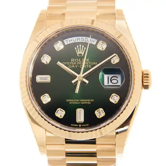 36mm Green Ombré Extremely Rare 18KT Yellow Gold Stainless Steel Automatic Green Dial