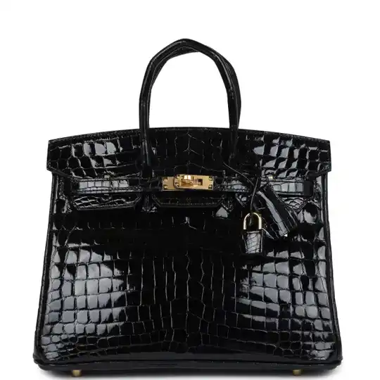 Hermès Birkin 25 Black Shiny Niloticus Crocodile Gold