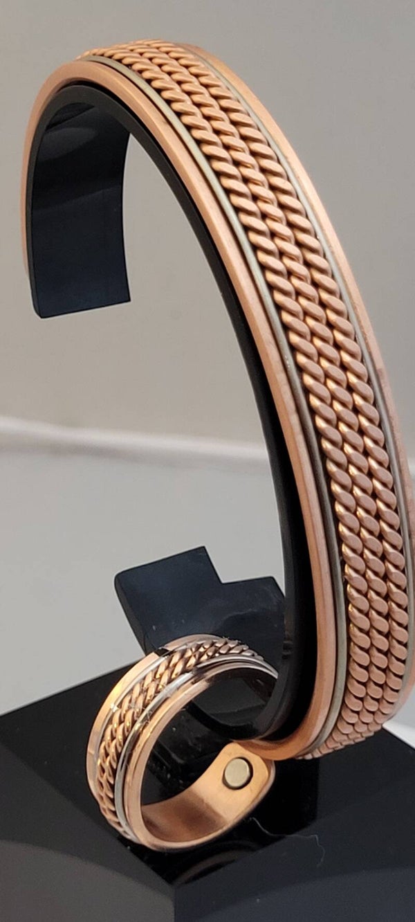 Rope Braid Copper Magnetic Therapy Bangle & Ring Set