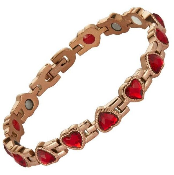Copper and Red Crystal Heart Magnetic Therapy Bracelet