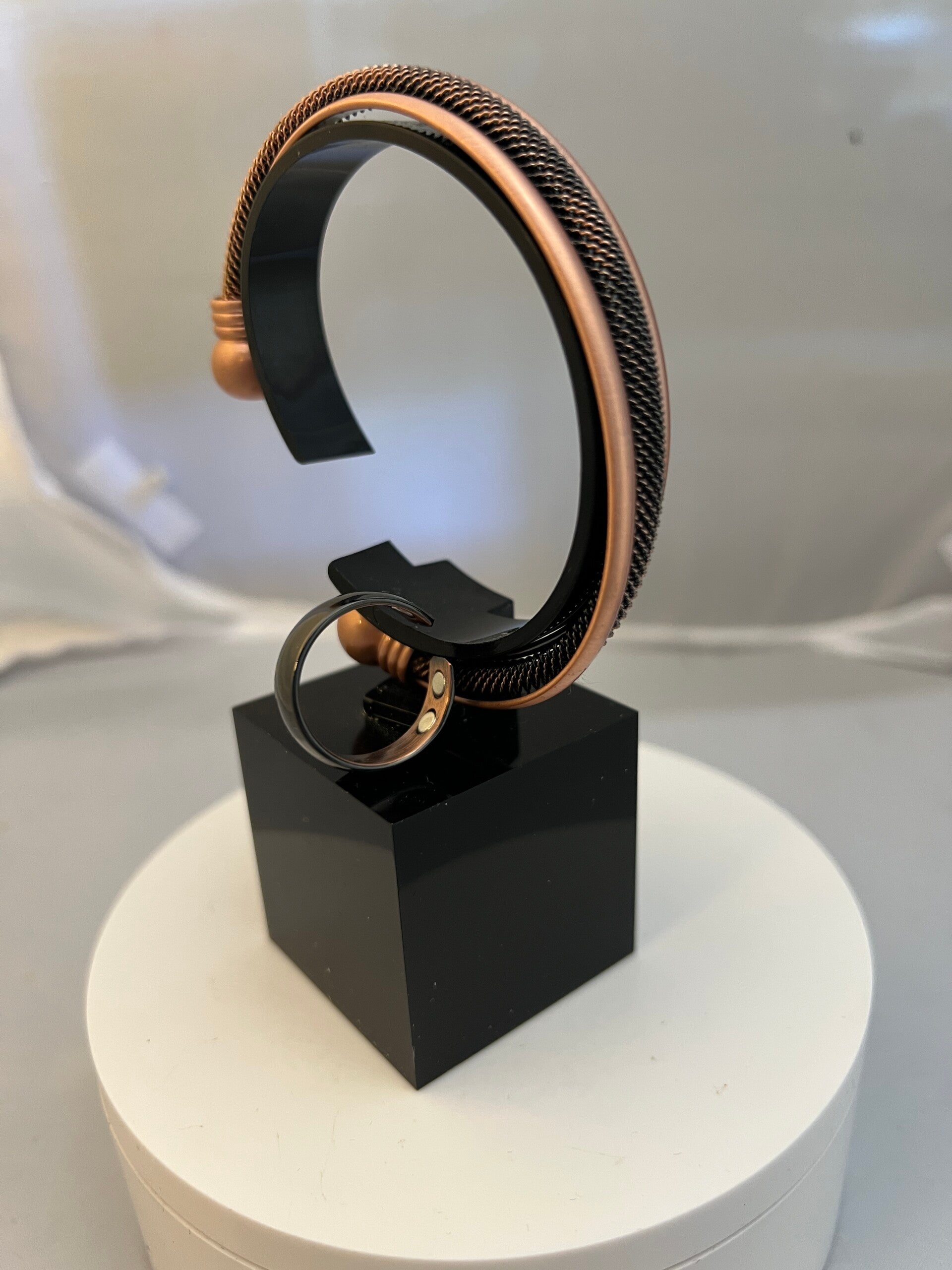 Tri Copper Bangle and Ring Magnetic Set
