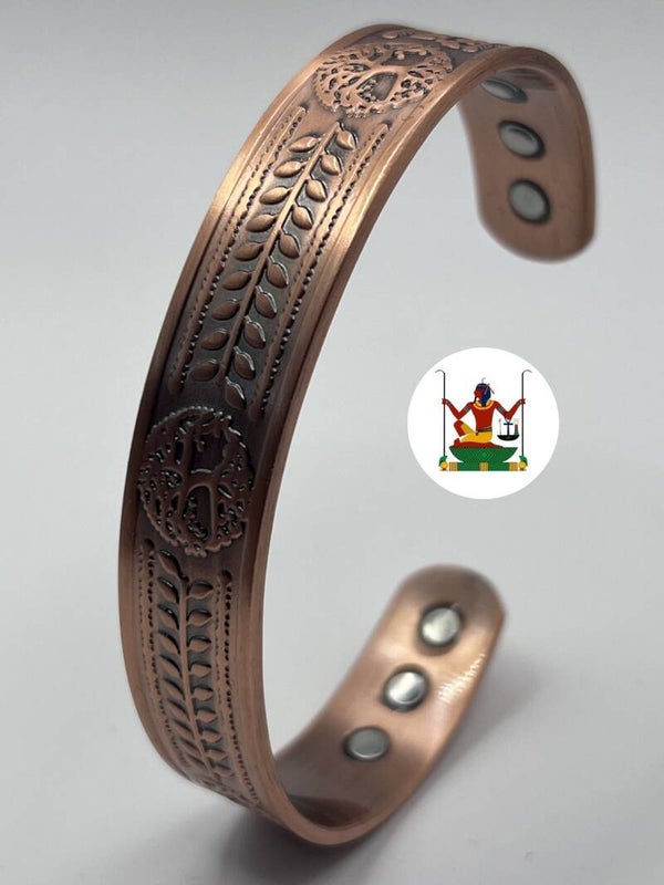 Pure Copper Tree of Life & Laurel Leaf Band Magnetic Therapy Bracelet