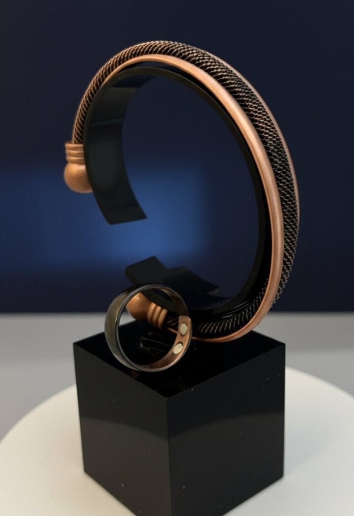 Tri Copper Bangle and Ring Magnetic Set