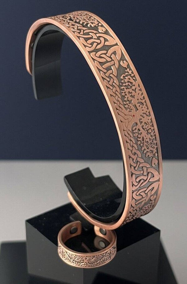 'Tree of Life' Copper Magnetic Therapy Bracelet & Ring Set