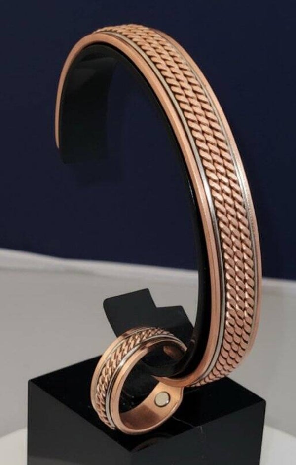Rope Braid Copper Magnetic Therapy Bangle & Ring Set