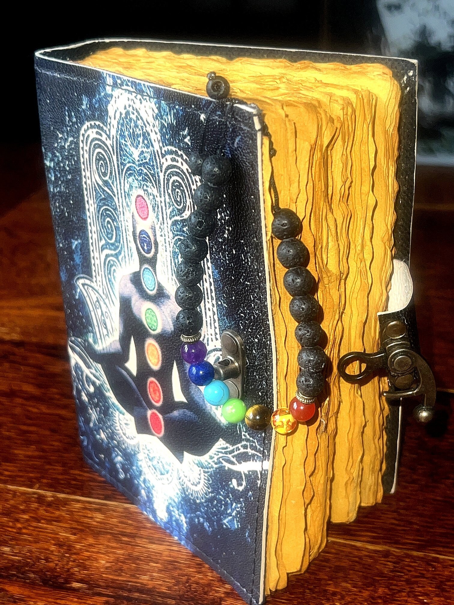 Handmade Leather bound "Chakra Meditation" Journal / Notebook / Grimoire with Free Gift !