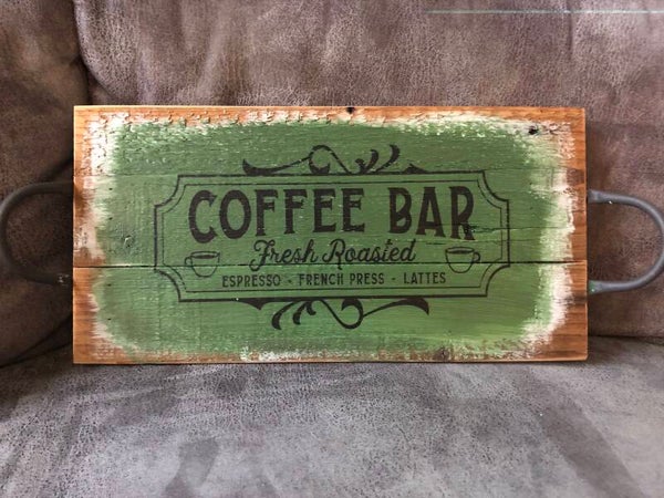 Dienblad hout 20x40 met tekst handbeschilderd