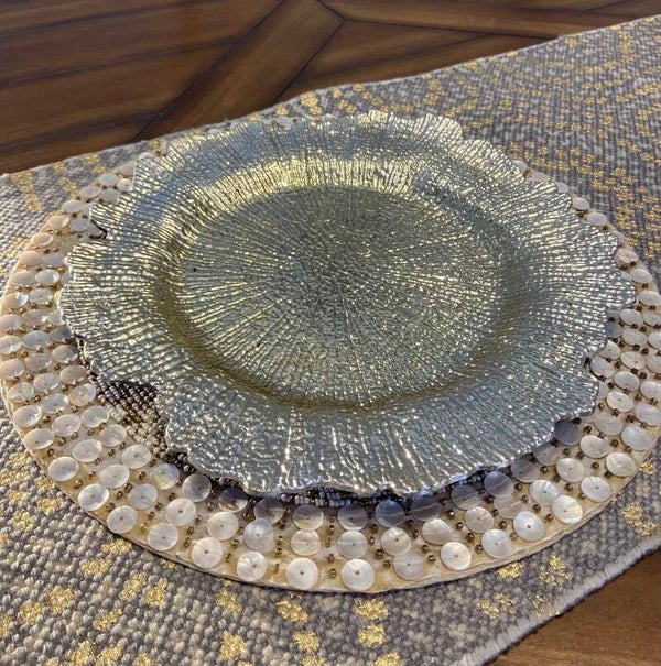 Charger plate dull gold flower